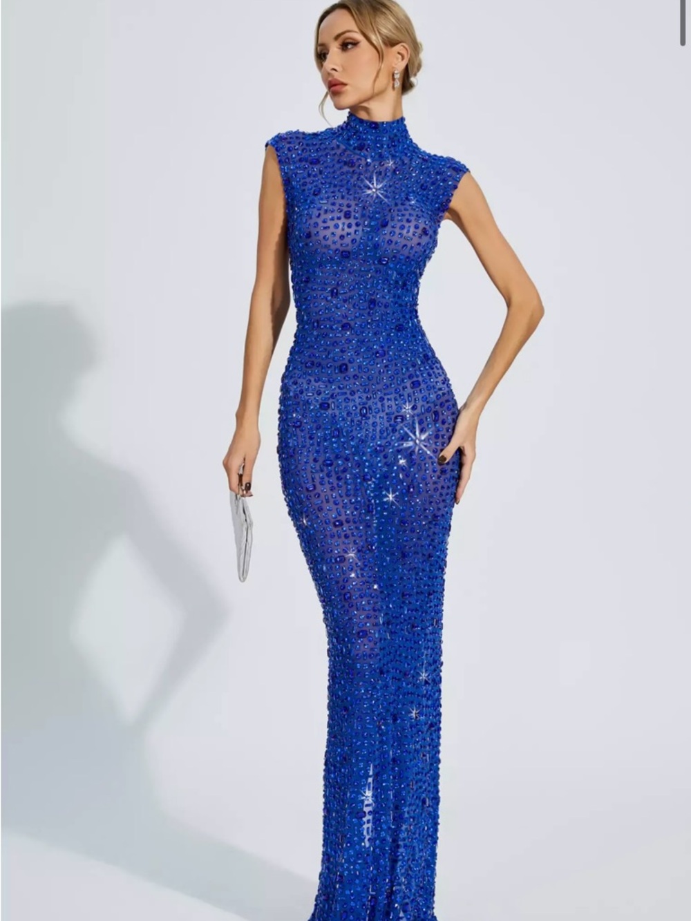 Emmalyn Blue Sleeveless Diamond Maxi Dress